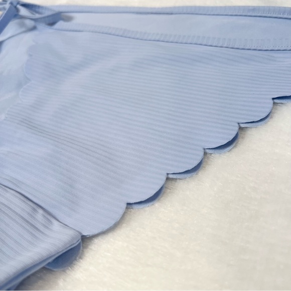 NWOT H&M Scallop Hem Ribbed Tie Bikini Swimsuit Bottoms Pastel Blue Periwinkle - Picture 2 of 6